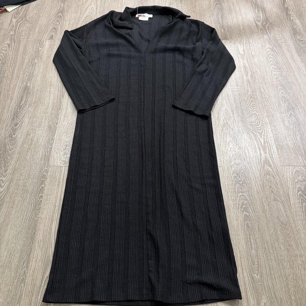 Free People Beach v neck collared long sleeve tiered maxi dress black onyx small